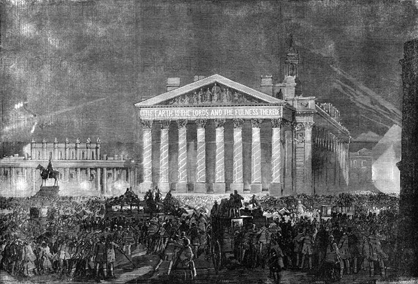 The Peace Illuminations - the Royal Exchange, 1856.  Creator: Unknown.