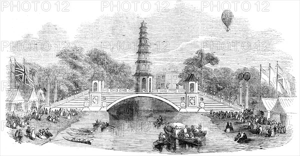 Peace Commemoration, 1814 - Chinese Pagoda and Bridge, in St. James's-Park, 1856.  Creator: Unknown.
