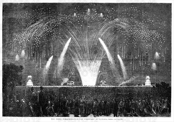 The Peace Commemoration - the Fireworks in Victoria-Park, 1856.  Creator: Unknown.