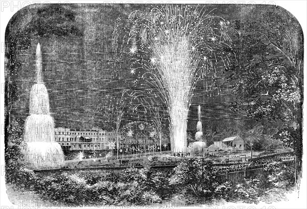 The Peace Commemoration at Lynn - the Fireworks in the Green-Park: the Grand Finale, 1856.  Creator: Unknown.