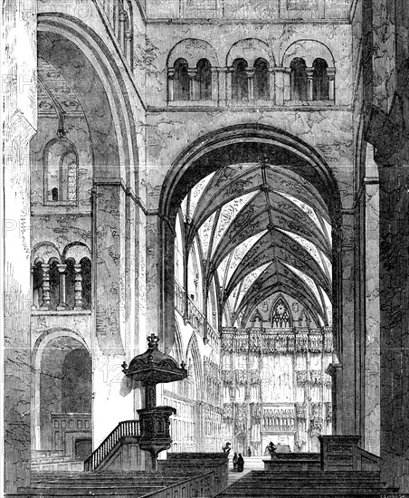 St. Albans Abbey: the Choir and High Altar, 1856.  Creator: Unknown.