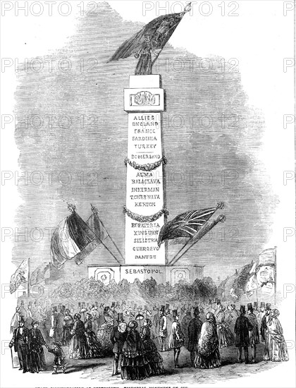 The Peace Commemoration at Portsmouth - Triumphal Monument on Southsea Common, 1856.  Creator: Unknown.