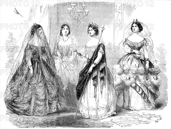 Costumes from the Fancy-Dress Ball, in Aid of the Royal Academy of Music, 1856.  Creator: Unknown.