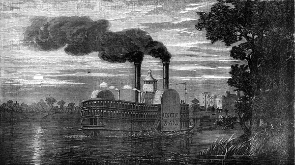 The Nebraska and Kansas Territory: Steamer passing Baton Rouge, Nebraska, 1856. Creator: Unknown.