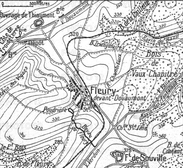 'Fleury-devant-Douamont: Fleury et le terrain environnant', 1916. Creator: Unknown.