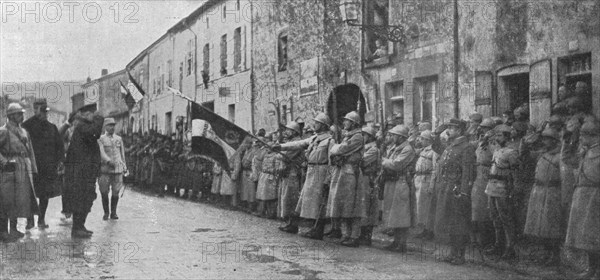 'M. Poincare a Verdun; le President de la Republique, entoure des generaux Guyot de Salins..., 1916. Creator: Unknown.