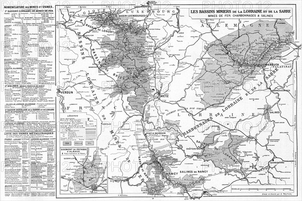 'Carte des bassins miniers et des usines metallurgiques de la Lorraine et de la Sarre', 1916. Creator: Unknown.
