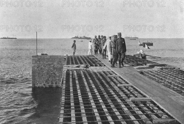 'Le general Lyautey a Agadir; vue generale de la casbah et debarquement du resident general...,1916. Creator: Schmit et Ratel.