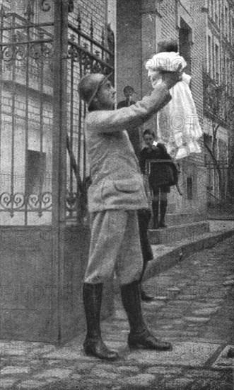 'Les belles familles; le brigadier Gaston Meresse, aine de douze enfants, et sa petit..., 1916. Creator: Unknown.