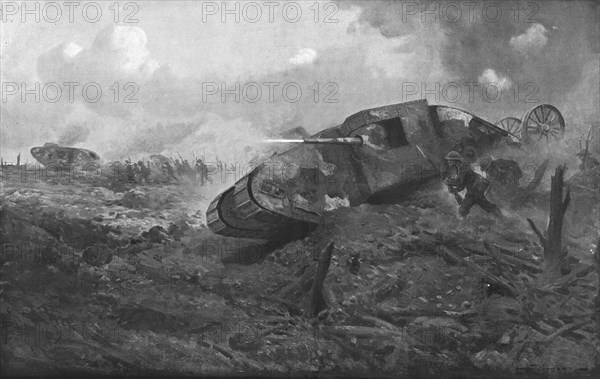 'Un des plus extraordinaires spectacles de cetteguerre les "Tanks" britanniques sur le..., 1916. Creator: J Simont.