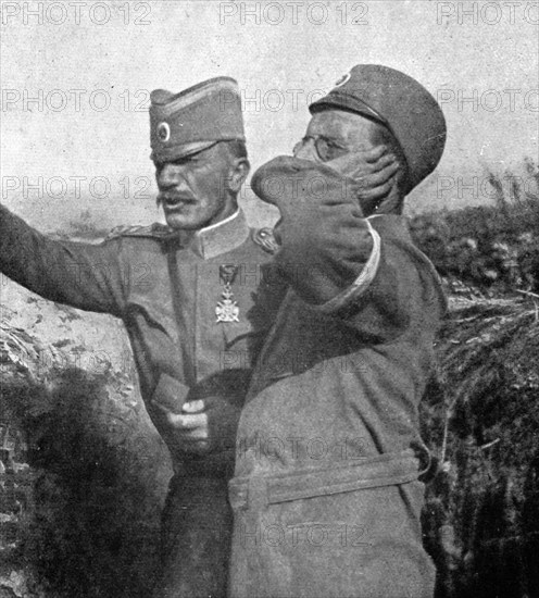 'Les vainqueurs Serbes de la Tcherna et de Monastir; le voivode Givoin Michitch, le..., 1916. Creator: Vladimir Betzitch.