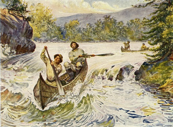 'Canadians Shooting Rapids in Canoes', 1911. Creator: Unknown.