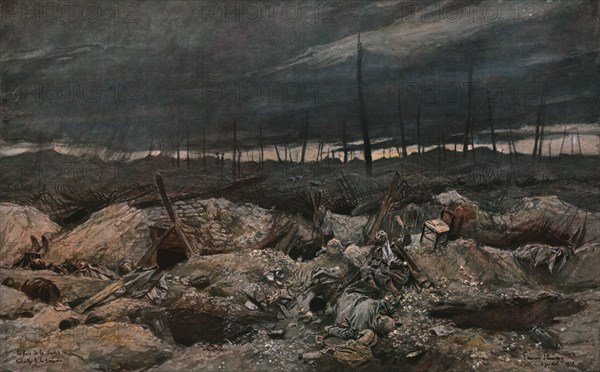 'Tranchee allemande de premiere ligne devant le Bois de la Vache, sur la rive gauche..., 1916 (1924) Creator: Francois Flameng.