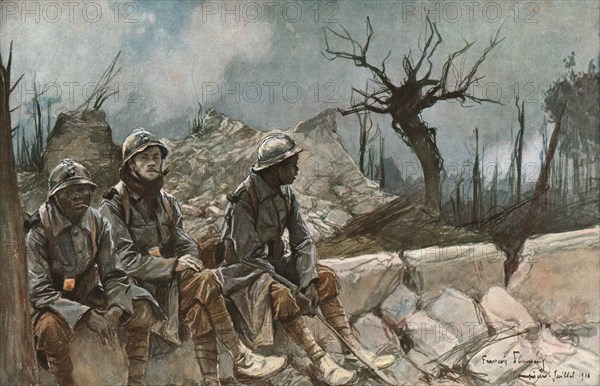 ''Bataille de la Somme; Ruines de l'eglise de Dompierre', 1916 (1924). Creator: Francois Flameng.