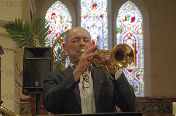 Chris Coull, Alex Bondono’s Horace Silver Sextet, Jazz at St Andrews Church, Hove, July 2022. Creator: Brian O'Connor.