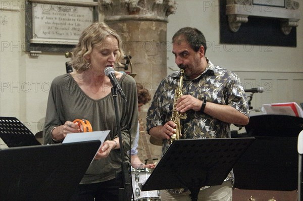 Andy Panayi, Imogen Ryall, Alex Bondono’s Horace Silver Sextet, Jazz at St Andrews Church, July 2022 Creator: Brian O'Connor.