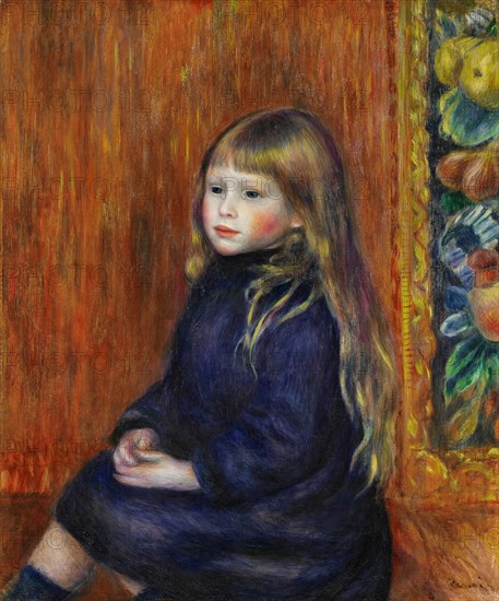 Enfant assis en robe bleue (Portrait d'Edmond Renoir fils), 1889. Creator: Renoir, Pierre Auguste (1841-1919).