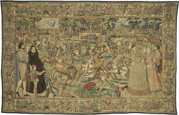 Tournament (Carrousel des chevaliers bretons et irlandais à Bayonne), from the Valois Tapestries, ca Creator: Master MGP, Brussels (active 1570s).