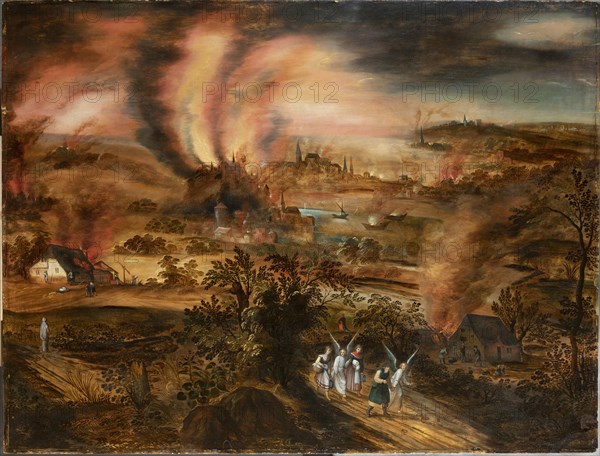 Lot and his daughters fleeing Sodom and Gomorrah, Early 17th century. Creator: Momper, Joos de, the Younger (1564-1635).