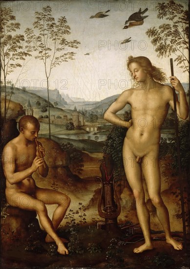 Apollo and Marsyas (Apollo and Daphnis), c. 1497. Creator: Perugino (ca. 1450-1523).