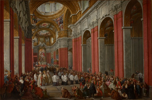 The Consecration of Giuseppe Pozzobonelli as Archbishop in San Carlo al Corso, 1744. Creator: Pannini (Panini), Giovanni Paolo (1691-1765).