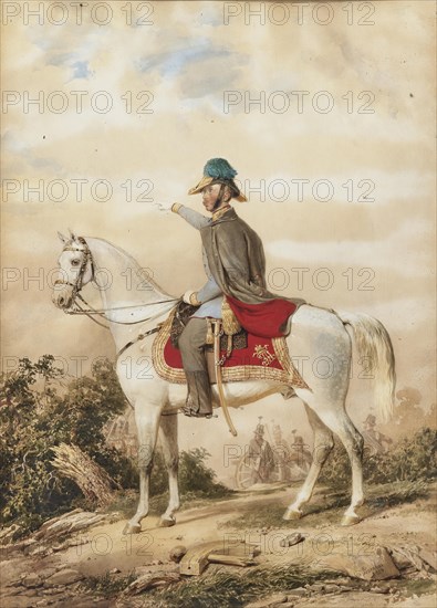 Archduke Albrecht of Austria, Duke of Teschen (1817-1895) on horseback as on the day of the battle o Creator: Barabás, Miklós (1810-1898).