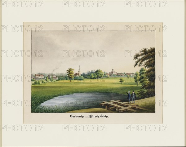 Carlsruhe Castle seen from the Hirsch pond, 19th century. Creator: Anonymous.