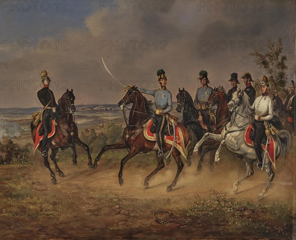 Archduke Albrecht of Austria, Duke of Teschen (1817-1895) with his officers during maneuvers, 1845. Creator: Ebersberg, Carl Martin (1818-1880).