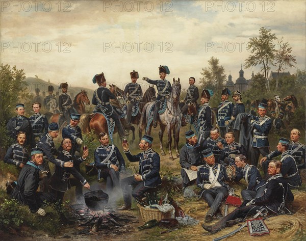 The officer corps of the 8th Royal Prussian Hussar Regiment, 1857. Creator: Camphausen, Wilhelm (1818-1885).