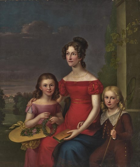 Duchess Mathilde of Württemberg (1801-1825) with son Eugen (1820-1875) and daughter Marie (1818-1888 Creator: Rothe, Carl (1810-1865).