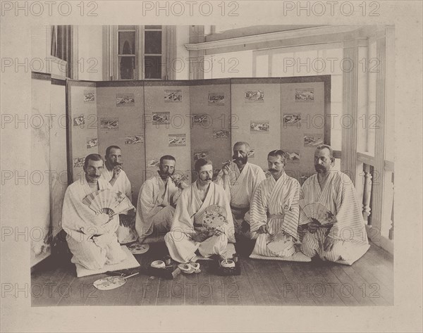 Archduke Franz Ferdinand (middle) and Heinrich von Siebold (2nd person from right) in Japan, 1893. Creator: Anonymous.