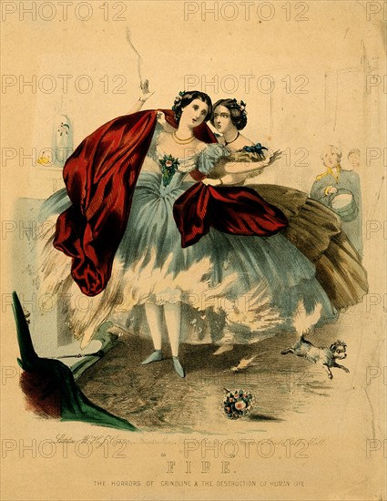 Fire. The horrors of crinoline & the destruction of human life, ca 1860. Creator: Anonymous.