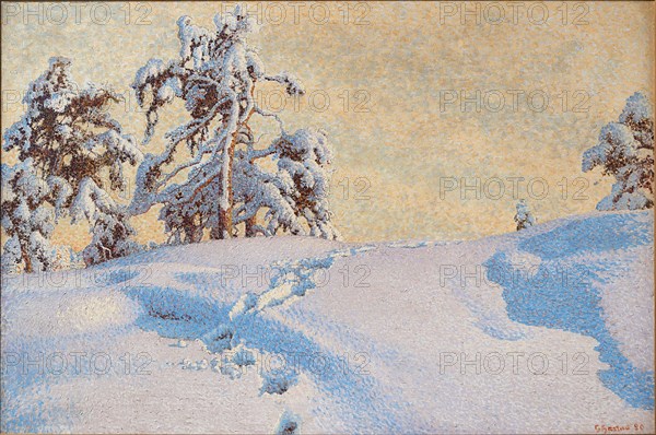 Snowy landscape , 1920. Creator: Fjaestad, Gustaf (1868-1948).