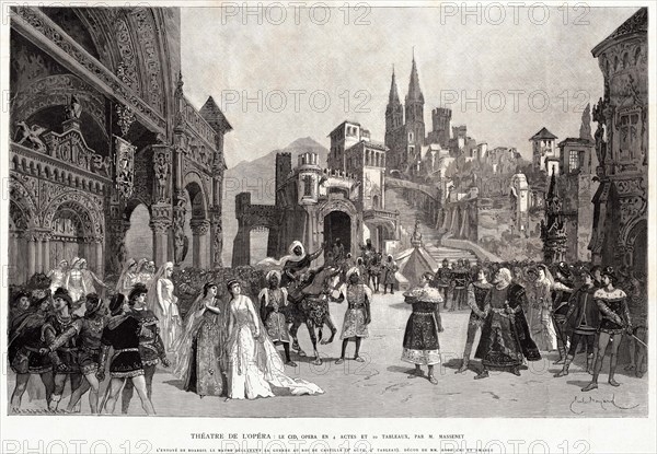 Scene from the premiere of the Opera Le Cid by Jules Massenet , 1885. Creator: Bayard, Émile-Antoine (1837-1891).