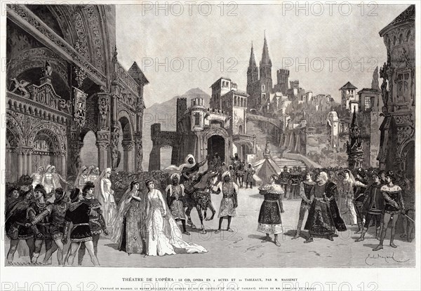 Scene from the premiere of the Opera Le Cid by Jules Massenet  , 1885. Creator: Bayard, Émile-Antoine (1837-1891).