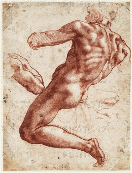 Seated male nude, 1511. Creator: Buonarroti, Michelangelo (1475-1564).