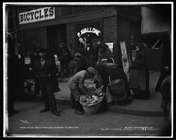 Italian bread peddlers, Mulberry St., New York, c1900. Creator: Byron Company.