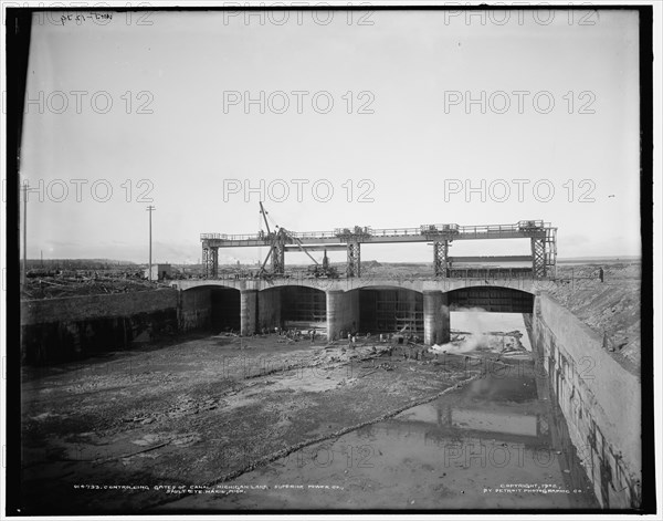 Controlling gates of canal, Michigan Lake Superior Power Co., Sault Ste. Marie, Mich., c1902. Creator: William H. Jackson.