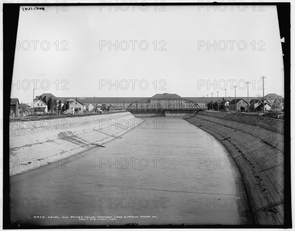 Canal and power house, Michigan Lake Superior Power Co., Sault Ste. Marie, Mich., (1902?). Creator: William H. Jackson.