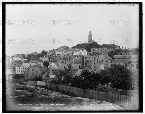 Abbott [sic] Hall from Crocker's Park, Marblehead, between 1890 and 1899. Creator: Unknown.