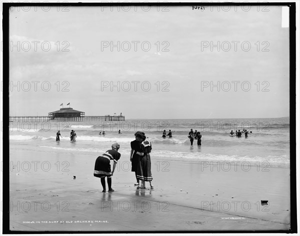 In the surf at Old Orchard, Me., between 1890 and 1901. Creator: Unknown.