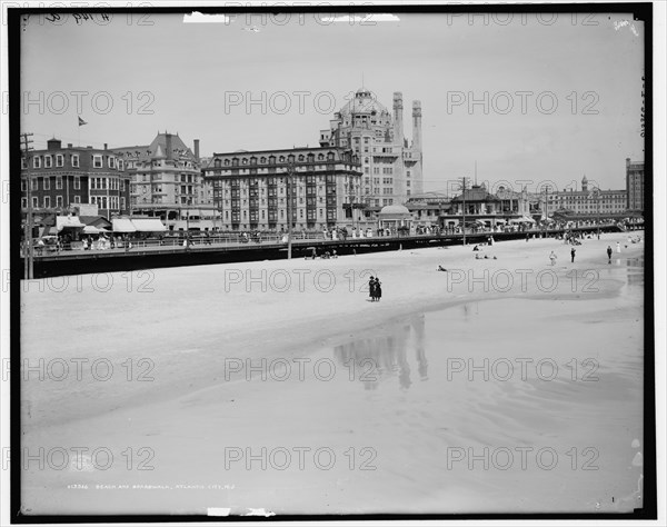 Beach and boardwalk, Atlantic City, N.J., c1908. Creator: Unknown.
