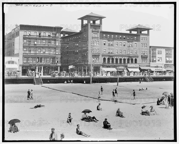 The Beach and broadwalk [sic], Atlantic City, N.J., between 1900 and 1915. Creator: Unknown.