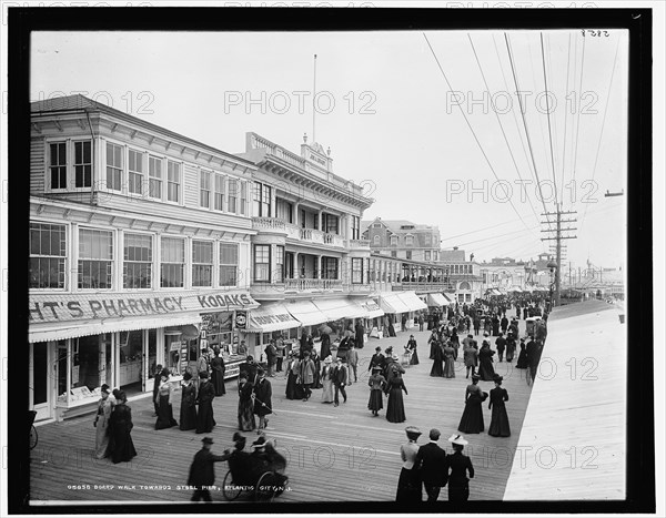 Board walk towards Steel Pier, Atlantic City, N.J., c1900. Creator: Unknown.