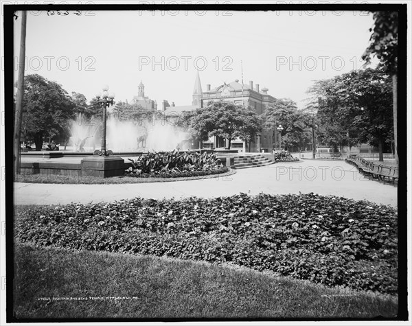 Fountain and Elks Temple, Pittsburgh, Pa., c.between 1910 and 1920. Creator: Unknown.