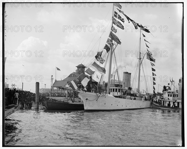 Mardi Gras, arrival of Rex on U.S.S. Galveston, New Orleans, La., c1900. Creator: Unknown.