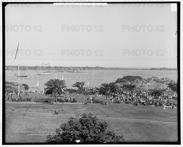 Unveiling tablet commemorating first settlement of Mass. Bay Colony, Stage Fort Park..., c1900-1907. Creator: Unknown.