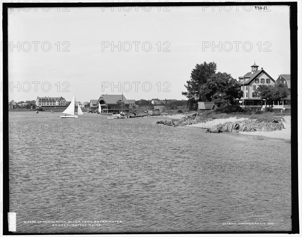 Up Kennebunk River from breakwater, Kennebunkport, Maine, between 1890 and 1901. Creator: Unknown.