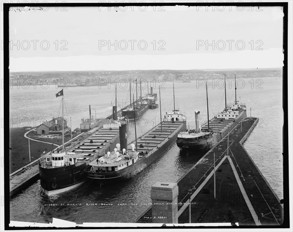 St. Mary's River south from the locks, Sault Ste. Marie, Mich., c1905. Creator: Unknown.