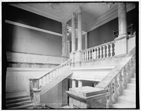 South stairway, second floor, Wayne County Building,Detroit, (1902?). Creator: Unknown.